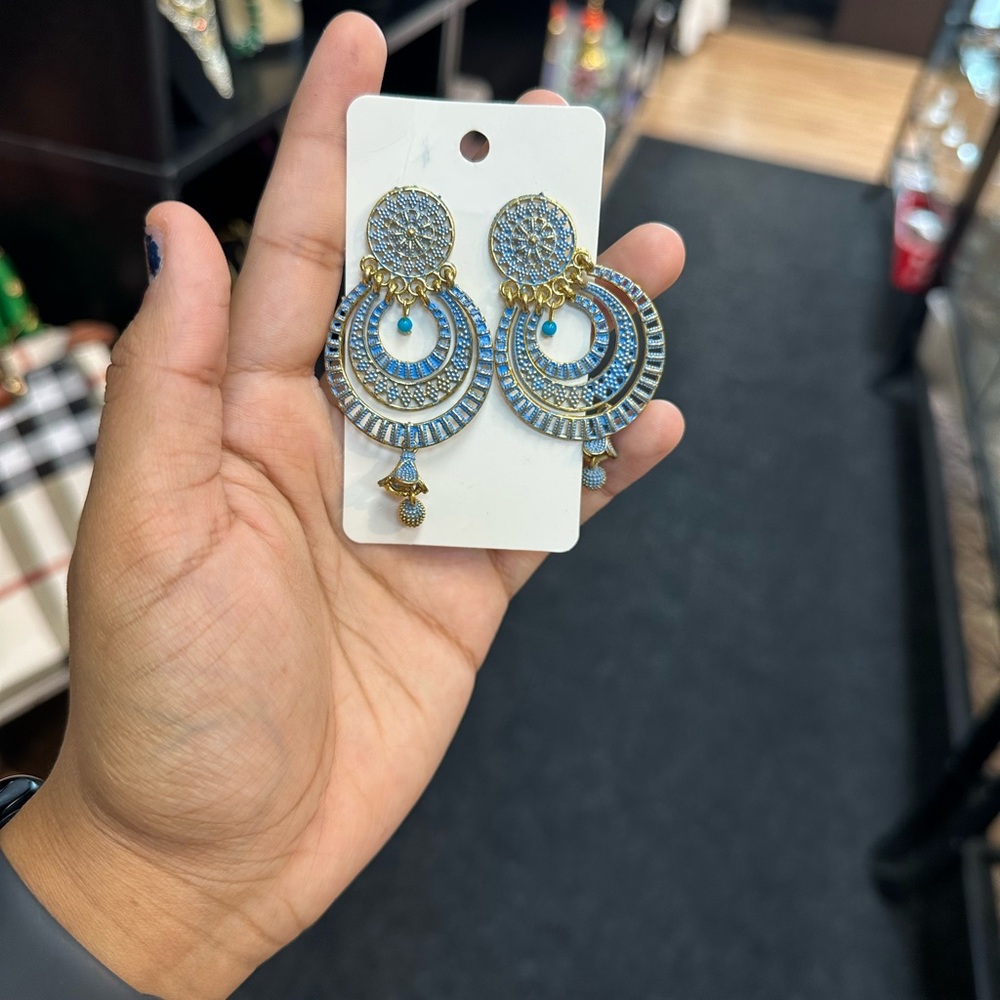 Elegant Blue and Gold Statement Earrings